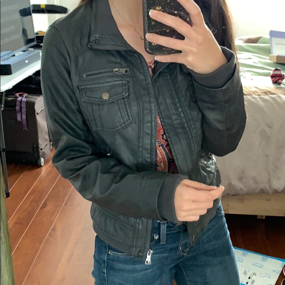Grey faux leather moto jacket